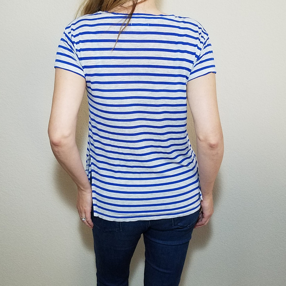 MADEWELL GRAY GREY BLUE STRIPE TEE TOP MEDIUM - Picture 4 of 5
